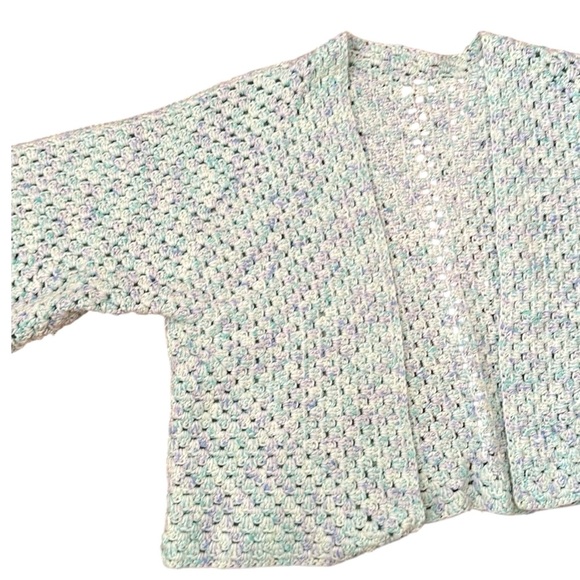 Handmade Vintage Crochet Open Cardigan Blanket Sweater Bohemian Cropped Chunky - Picture 13 of 16